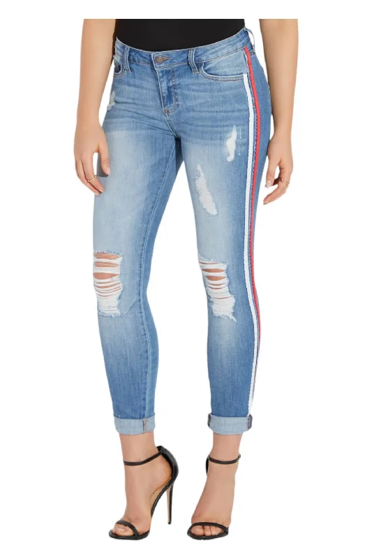 Women's Seasonal Clothes Striped Crop Skinny Jeans In Light Wash