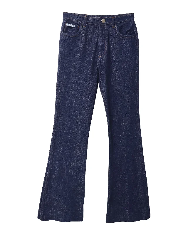 Vintage-Inspired Women's Apparel Prada Flared Denim Jeans in Dark Blue Cotton