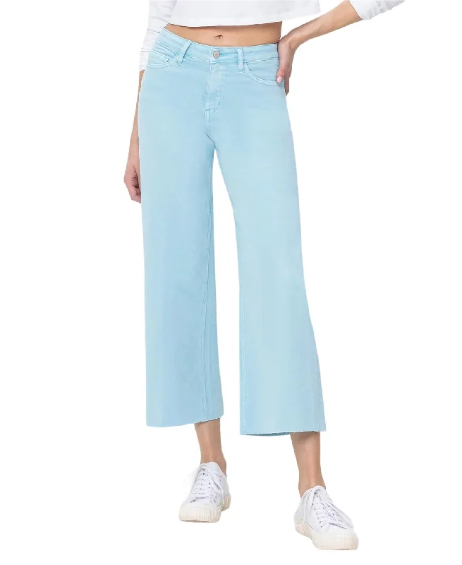 Women's Charming Outfit For Events High Rise Crop Wide Leg Jeans In Pastel Turquoise