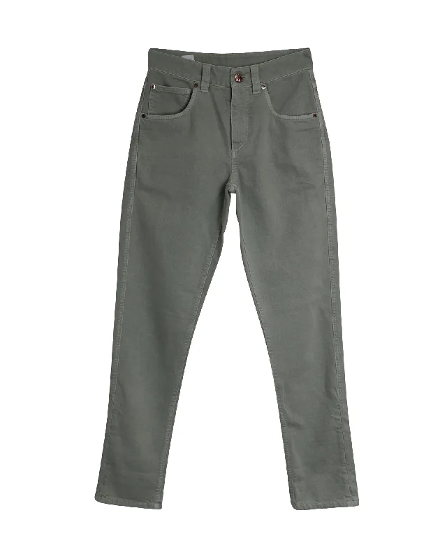 Clothes For Sale Brunello Cucinelli Mid-rise Straight Leg Denim Jeans in Green Cotton