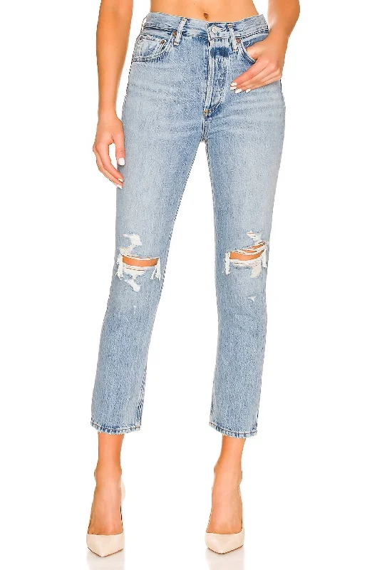 Effortless Chic for Women Riley High Rise Straight Crop Jean In Blitz (Med Indigo)