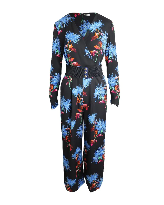 Easygoing Women's Style Diane Von Furstenberg Floral Jumpsuit in Black Viscose