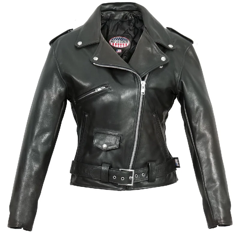 Designer Women's Fashion Online Hot Leathers JKL5004 Women's Black Premium USA Made Classic Motorcycle Style Leather Jacket