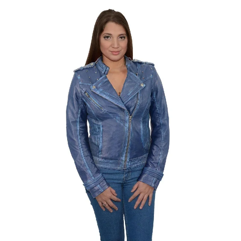 Women's Formal Clothes Milwaukee Leather Women's Maiden Royal Blue Premium Sheepskin Motorcycle Fashion Leather Jacket with Studs SFL2840