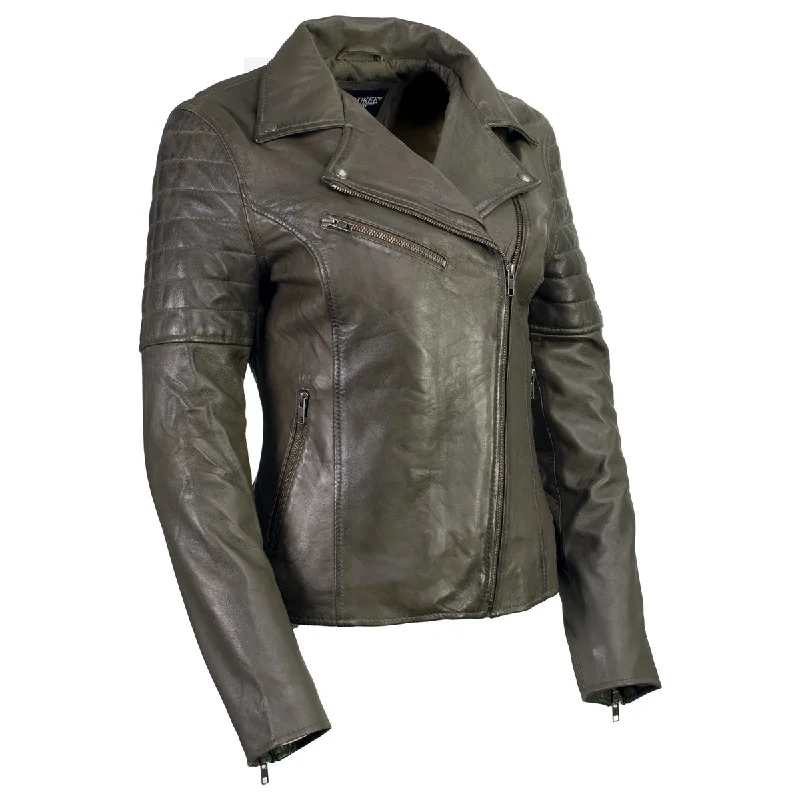 Women's Comfy Loungewear Outfit Milwaukee Leather Women's Duchess Olive Motorcycle Style Fashion Casual Leather Jacket SFL2870