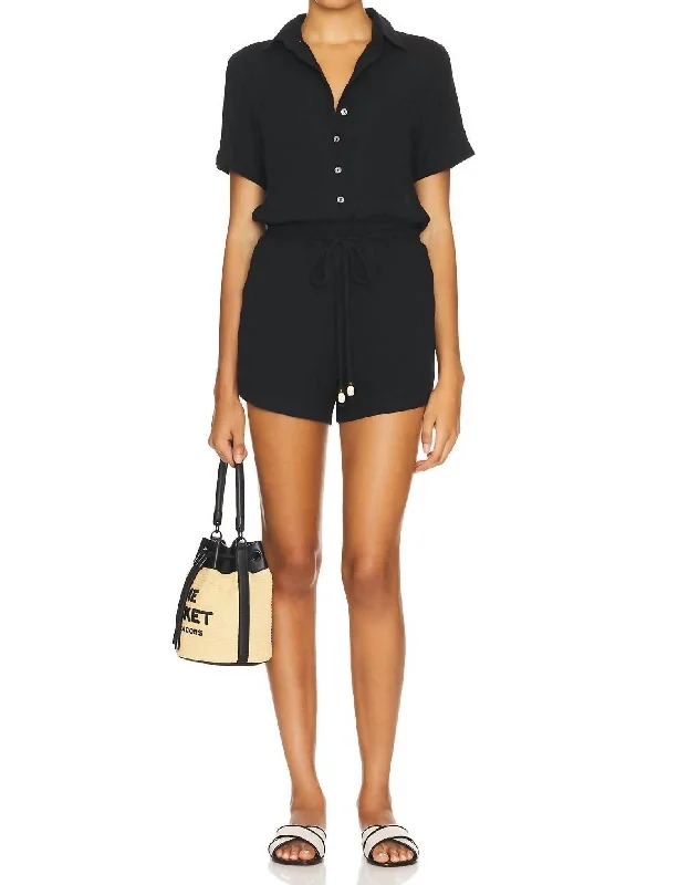 Affordable Women's Apparel Kinley Button Front Romper In Black