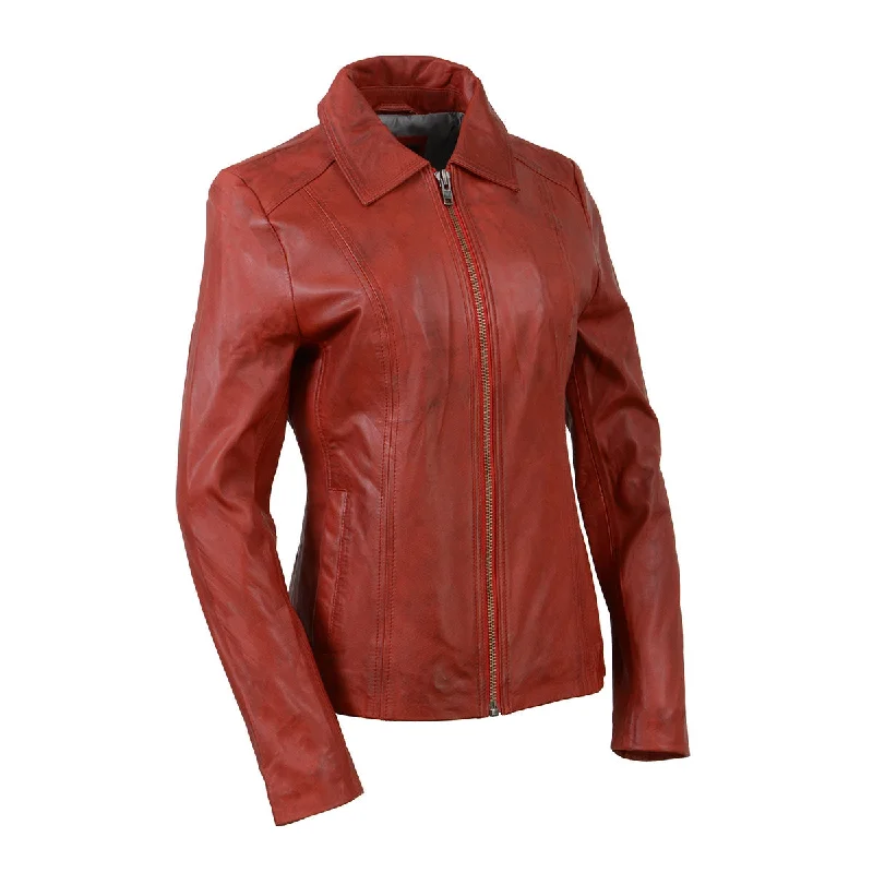 Women's Elegant Formal Outfit Milwaukee Leather SFL2850 Women's Classic Red Zippered Motorcycle Style Fashion Leather Jacket with Shirt Style Collar