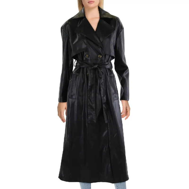 Stylish Women's Outfit Womens Faux Leather Long Trench Coat