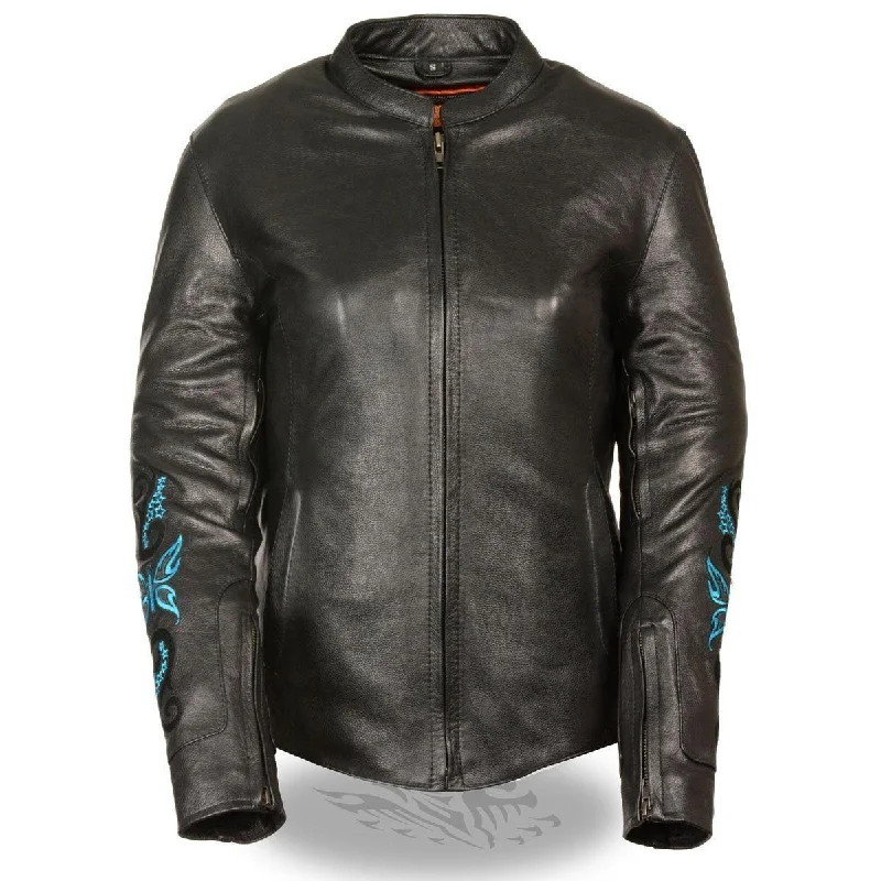 Women's Clothing Outfit Set Milwaukee Leather ML2071 Women's Black Leather Jacket with Turquoise Butterfly Design