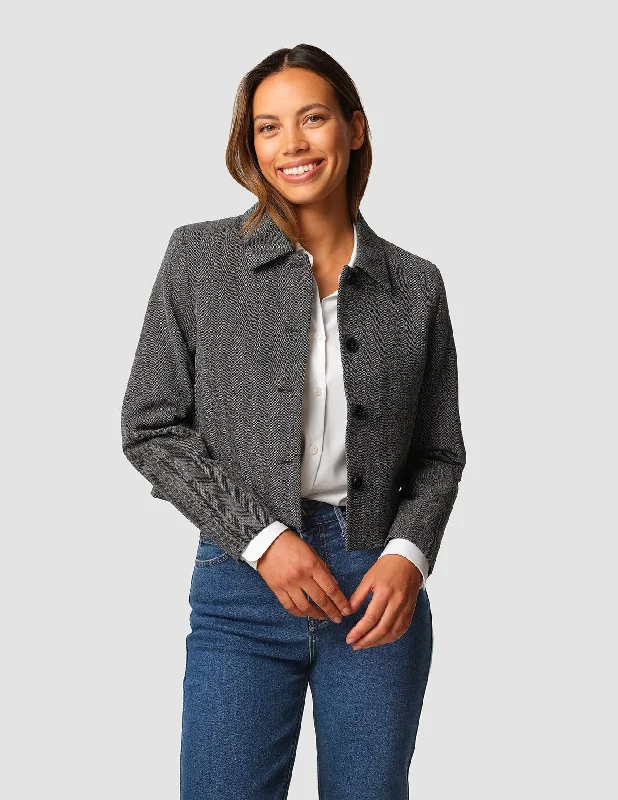 Formal Outfit For Women Serene Short Jacket Grey Herringbone