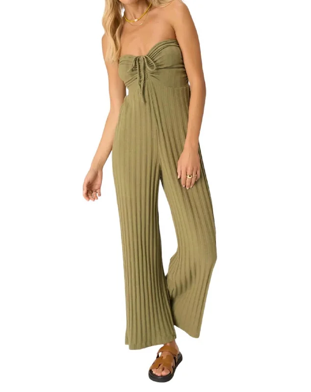 Women's Clothing Apparel Sets Marseille Strapless Rib Jumpsuit In Sea Kelp