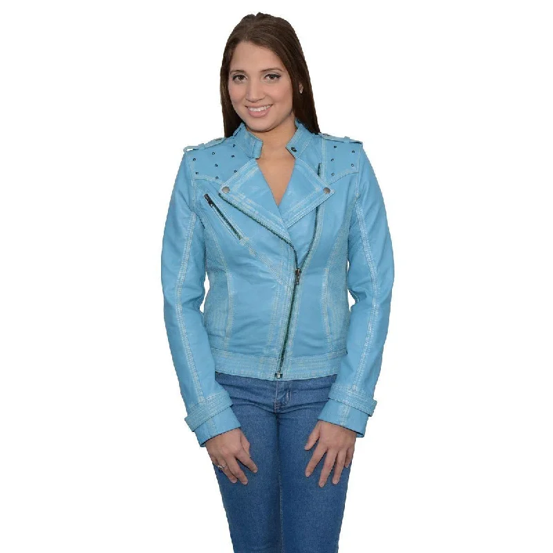 Women's Clothing Stores Milwaukee Leather Women's Maiden Aqua Premium Sheepskin Motorcycle Fashion Leather Jacket with Studs SFL2840