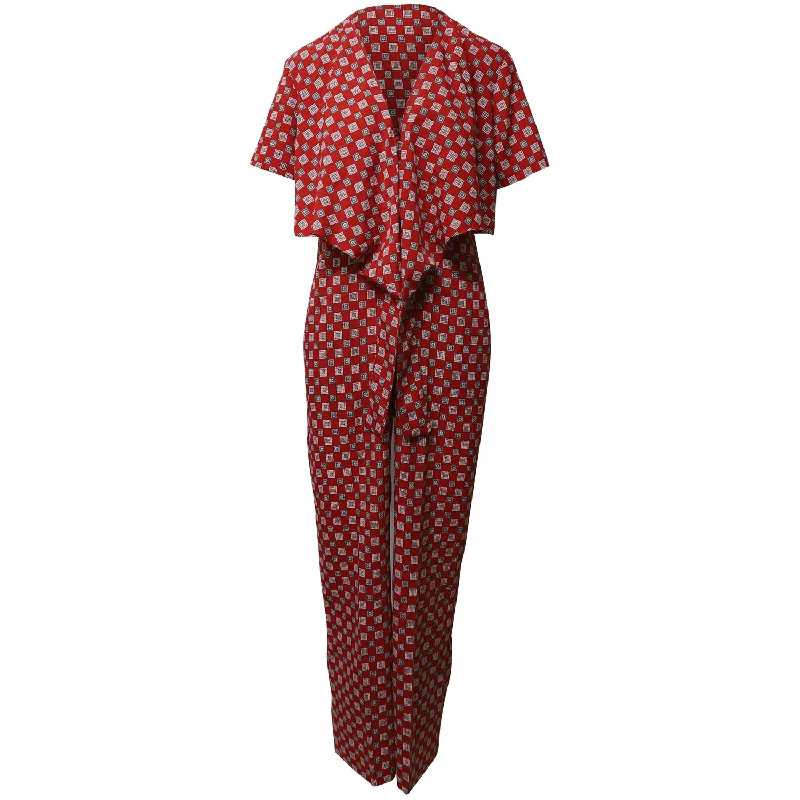 Women's Clothing Sets Sandro Paris Printed Flowy Jumpsuit in Red Polyester