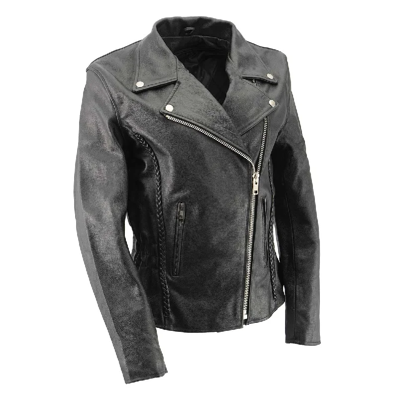 Women's Vacation Attire Milwaukee Leather SH7013 Women's Black 'Braided' Motorcycle Leather Jacket