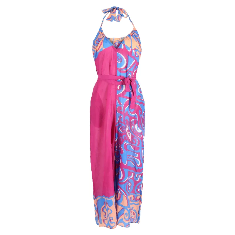 Women's Outerwear Garments Emilio Pucci Printed Halter Neck Jumpsuit in Fuchsia Viscose