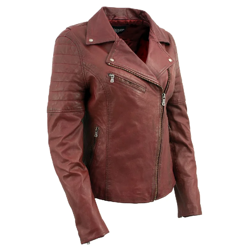 Women's Seasonal Fashion Trends Milwaukee Leather Red Vintage Motorcycle Inspired Vegan Tan Fashion Leather Jacket for Women SFL2812