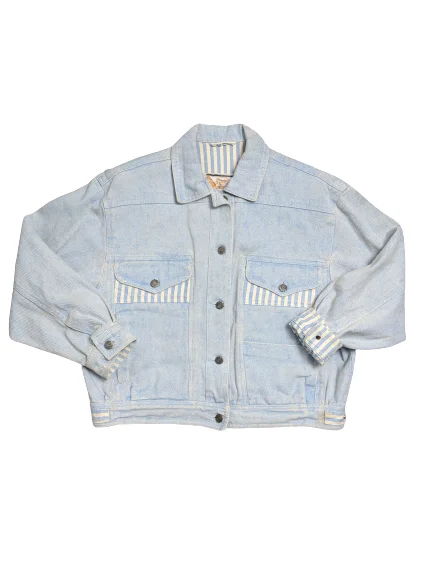 Women's Evening Wear for Special Occasions [M] 1980s Unisex Light Blue Boxy Denim Jacket