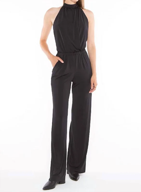 Early Bird Offer Backless Halter Jumpsuit In Black