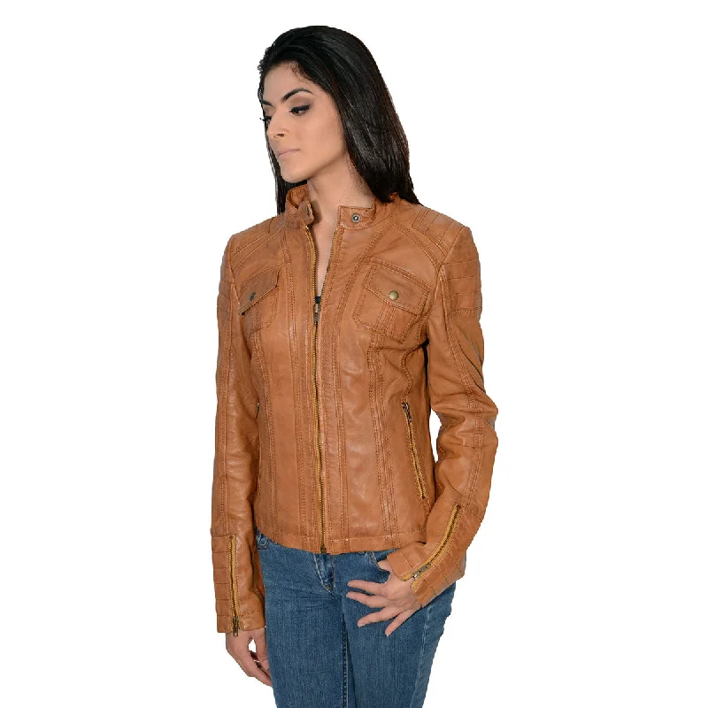 Flash Sale Or Flash Sales Milwaukee Leather SFL2805 Women's Cognac Quilted Mandarin Collar Fashion Casual Leather Jacket