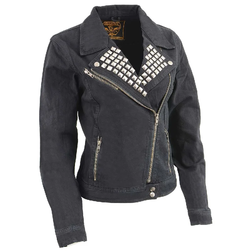 Casual Chic for Women Milwaukee Leather MDL2000 Ladies Black Denim Jacket with Studded Spikes