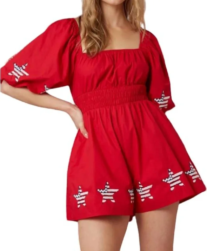 Trendy Athleisure Clothing For Women Poplin America Romper In Red