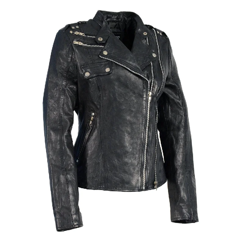 Women's Clothing Milwaukee Leather Women's Black Leather Motorcycle Style Fashion Jacket with Asymmetrical Zipper SFL2845