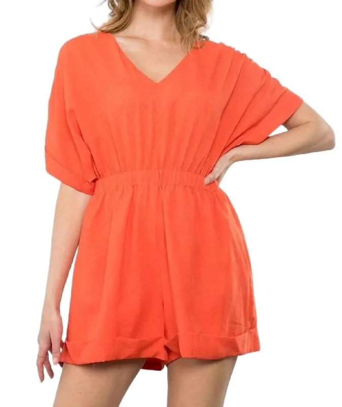 Fashionable Women's Clothing Jude V-Neck Romper In Orange