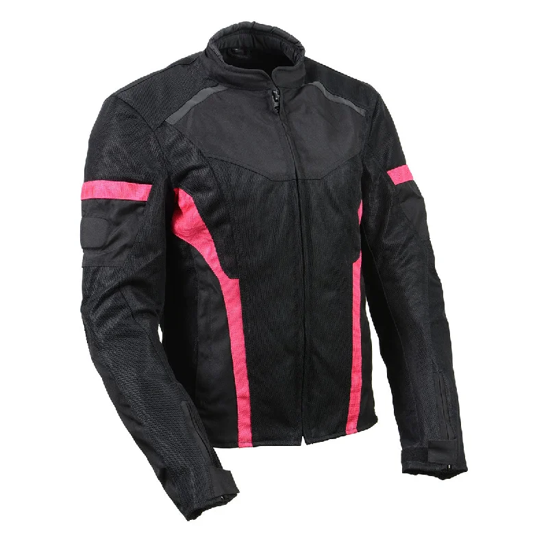 Fashionable Women's Casual Apparel Milwaukee Leather MPL2794 Black and Pink Mesh/Textile Armored Motorcycle Racer Jacket for Women - All Season Jackets