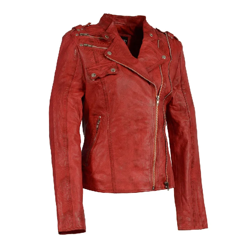 Vintage Clothing For Women Milwaukee Leather Women's Distressed Red Vegan Leather Motorcycle Style Fashion Jacket SFL2845