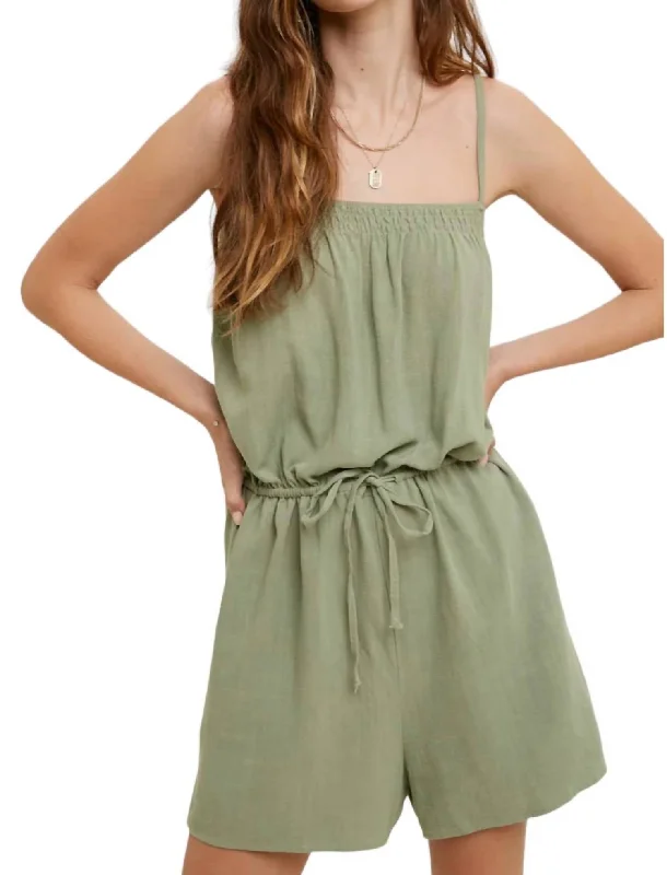 Trendy Women's Apparel for All Seasons Summer Social Romper In Soft Olive