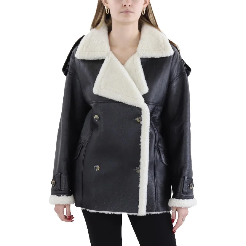 Women's Party Outfit Jordan Womens Shearling Lined Double-Breasted Leather Jacket