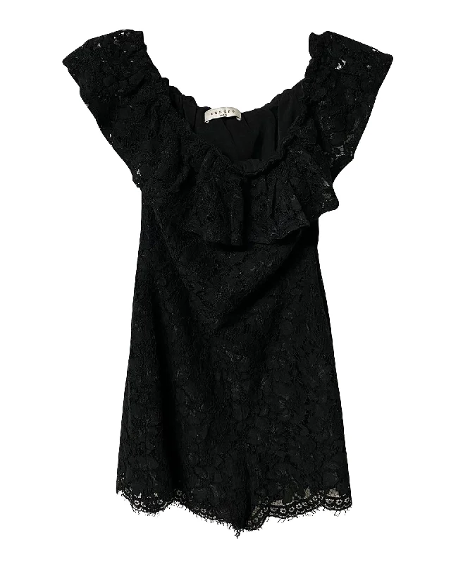 Charming Women's Outfit For Special Occasions Sandro Off-shoulder Romper in Black Polyester