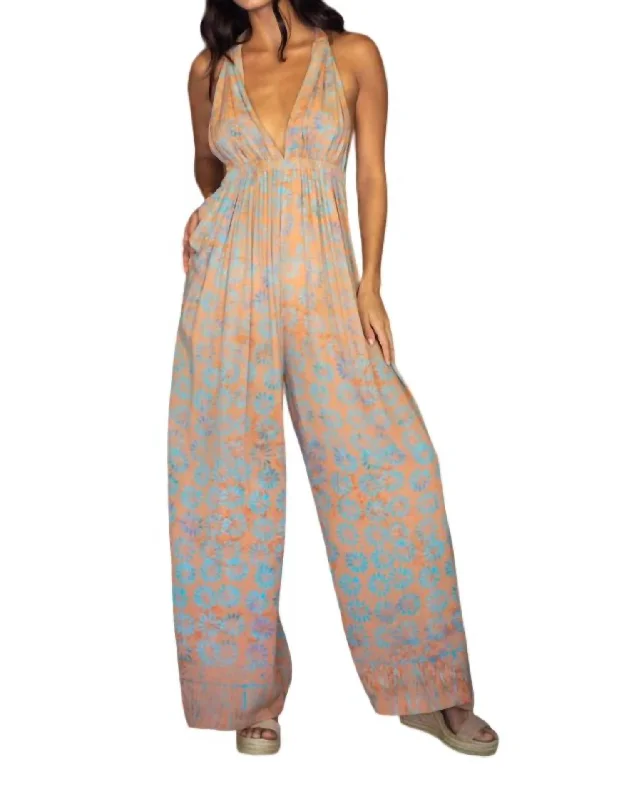 Women's Clothes For Outdoor Events Diana Halter Jumpsuit In Peach Daisy