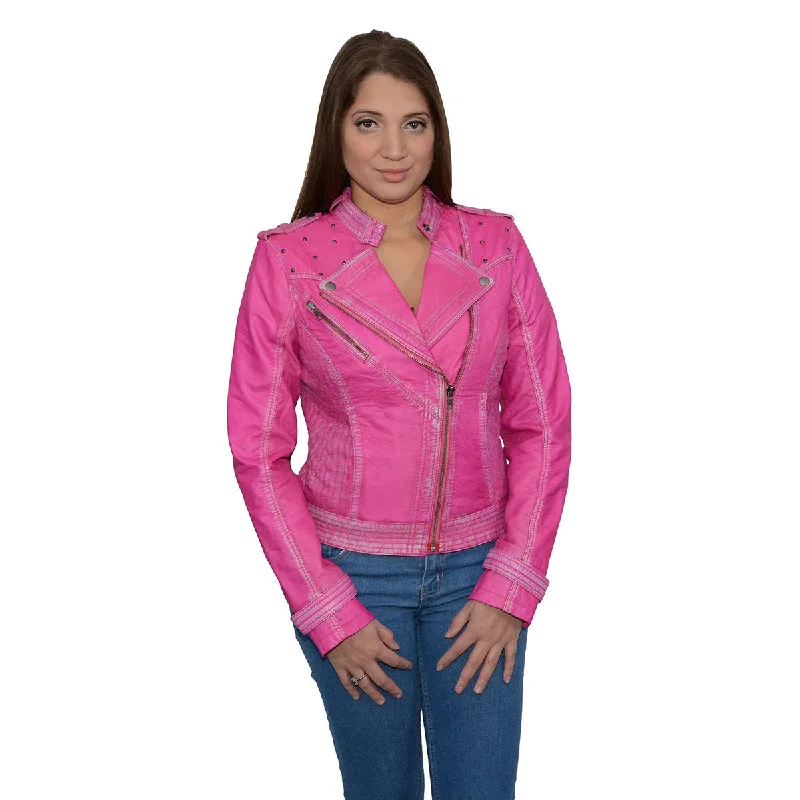 Outfits For Women Milwaukee Leather Women's Maiden Pink Premium Sheepskin Motorcycle Fashion Leather Jacket with Studs SFL2840