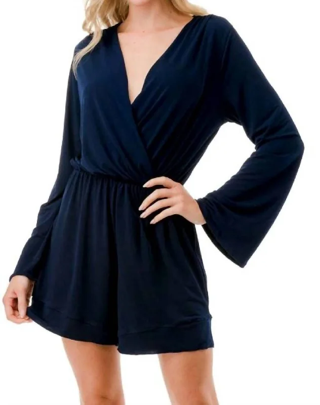 Women's Casual Attire V-Neck Romper In Navy