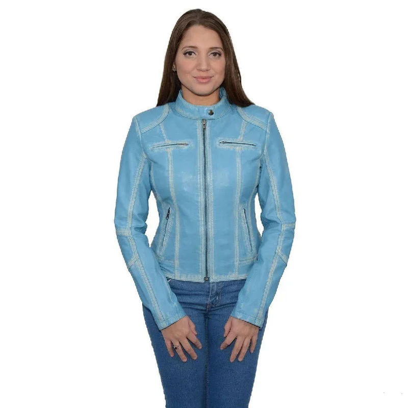 Best Boutiques Online Milwaukee Leather SFL2830 Women's Aqua Scuba Style Sheepskin Fashion Leather Jacket