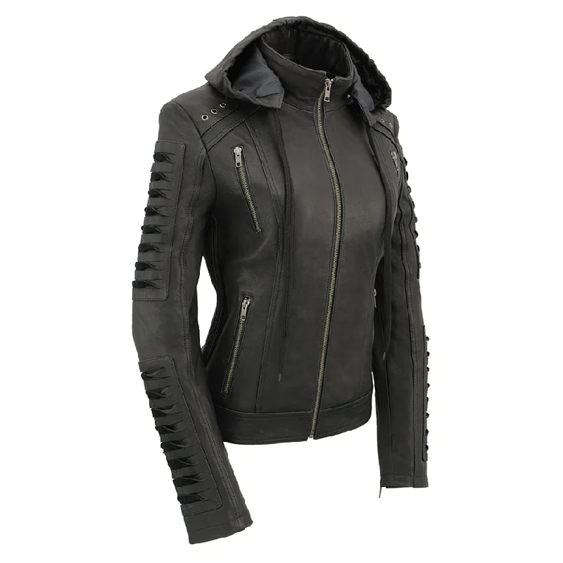 Clothing Brands Milwaukee Leather SFL2865 Women's Black Scuba Style Fashion Casual Leather Jacket with Hoodie