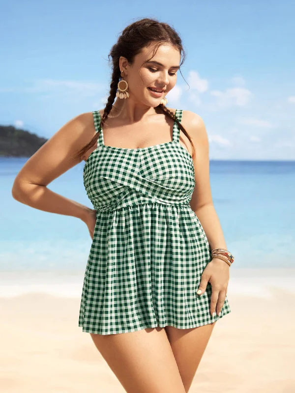 Women's Wedding Apparel Gingham Twist Front Adjustable Straps Swim Top