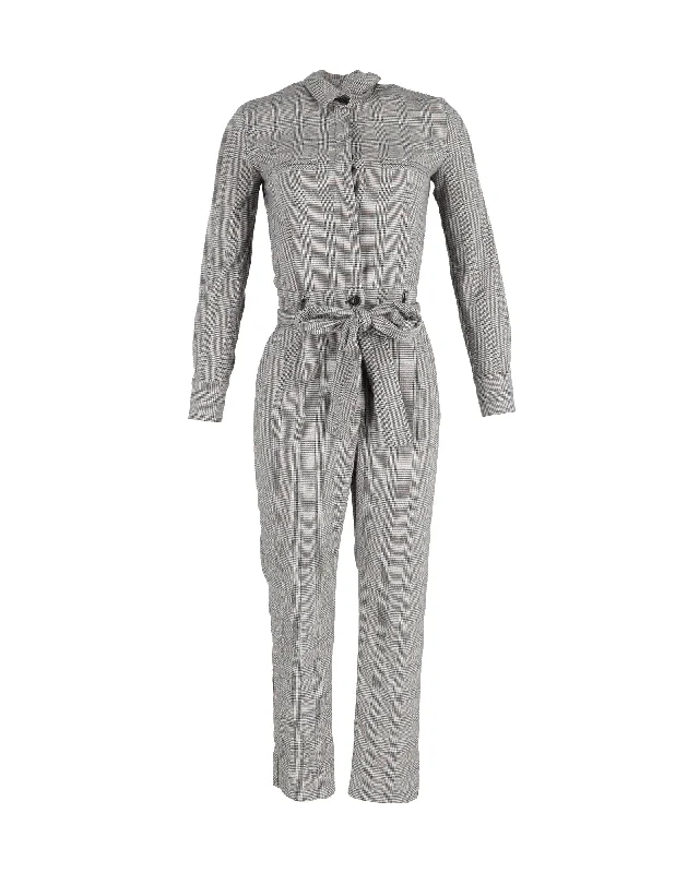 Casual Apparel For Women Iris & Ink Plaid Belted Jumpsuit in Grey Cotton