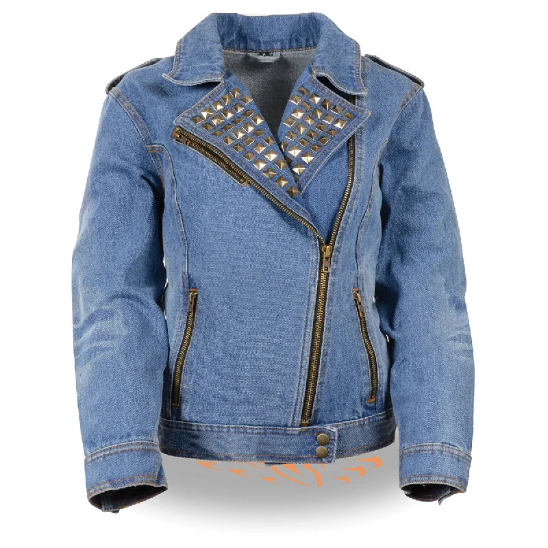 Charming Women's Garments Milwaukee Leather MDL2000 Women's Blue Denim Jacket with Studded Spikes