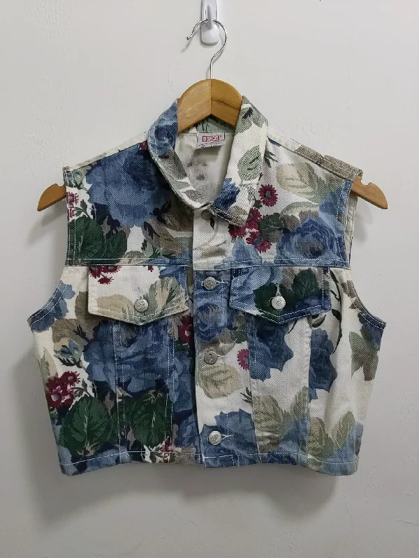 Clothes For Sale [L] Vintage Bongo Cropped Floral Print Denim Vest