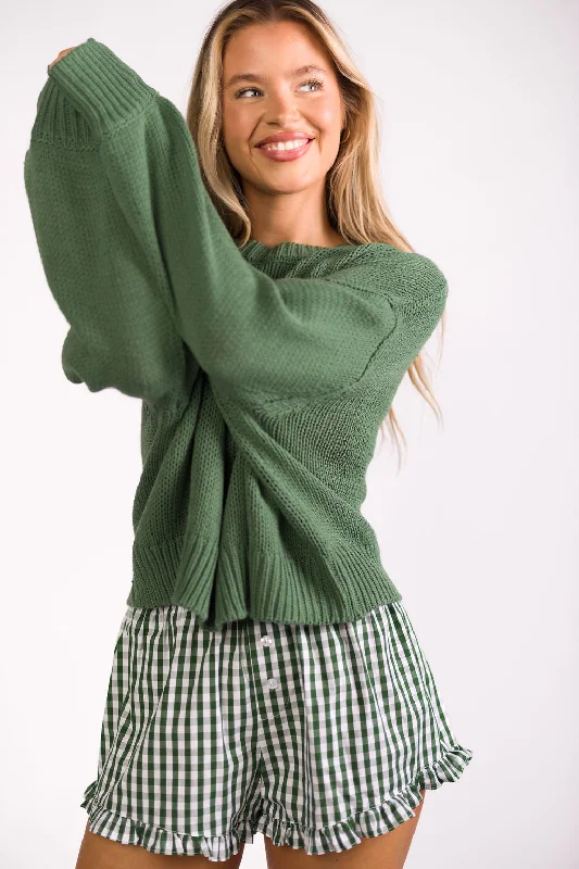 Comfortable Casual Wear Georgia Gingham Ruffle Hem Shorts in Green (Final Few!)