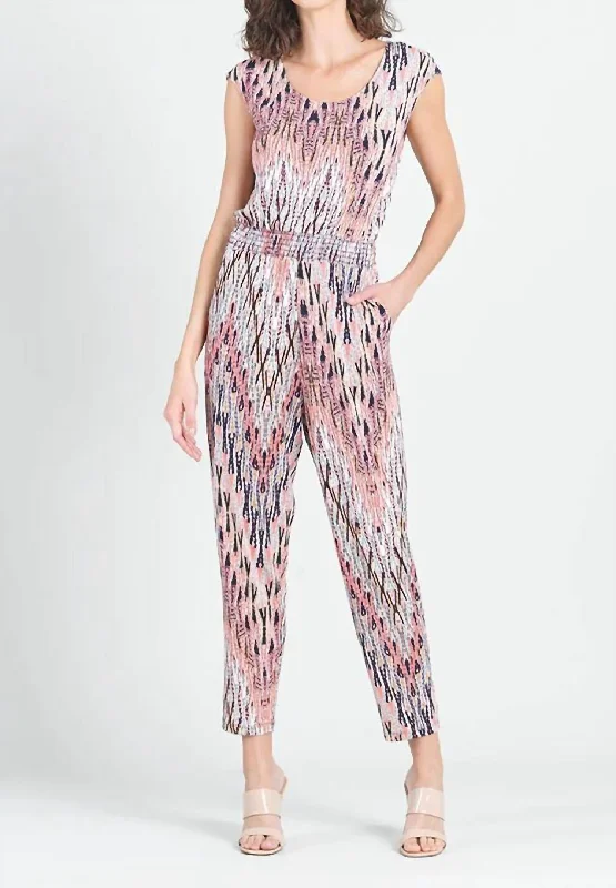 Women's Clothes And Garments Back Cut Out Jumpsuit In Boho Weave