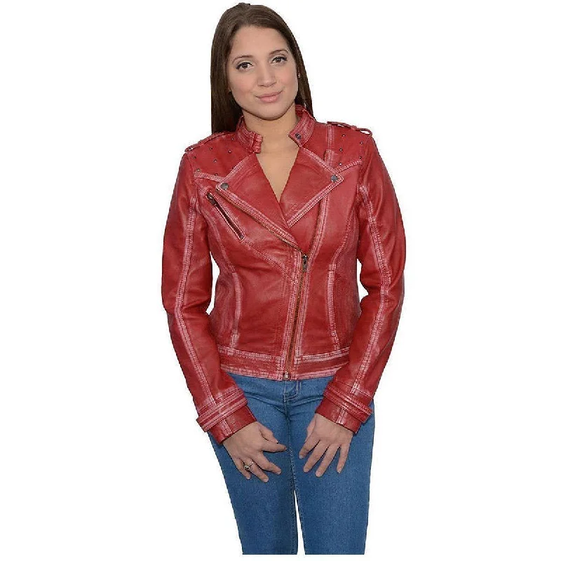 Clothing Woman Milwaukee Leather Women's Maiden Red Premium Sheepskin Motorcycle Fashion Leather Jacket SFL2840