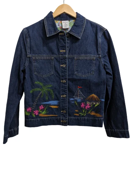 Casual Fashion Trends for Women [M] Tropical Embroidered Denim Jacket