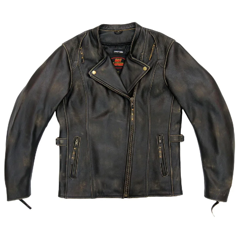 Modern Women's Wardrobe Essentials Hot Leathers JKL1031 Ladies Vented Distressed Brown Leather Jacket