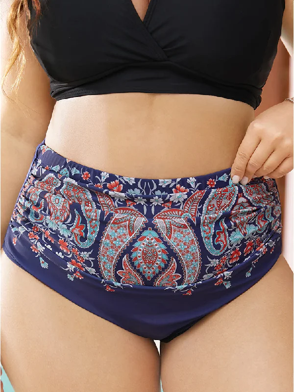 Women's Festive Attire Paisley Print Ruched Front Swim Bottom