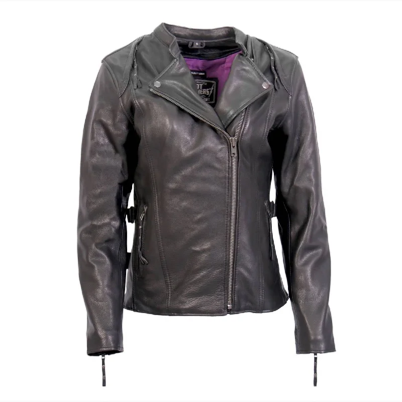 Easygoing Women's Style Hot Leathers JKL1032 Ladies Black Leather Jacket with Vented Side Snaps