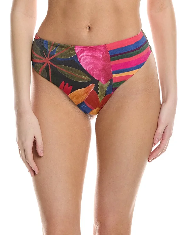 Women's Clothing With Trendy Designs FARM Rio Floral Tropical Colorful Stripes High-Waist Bikini Bottom