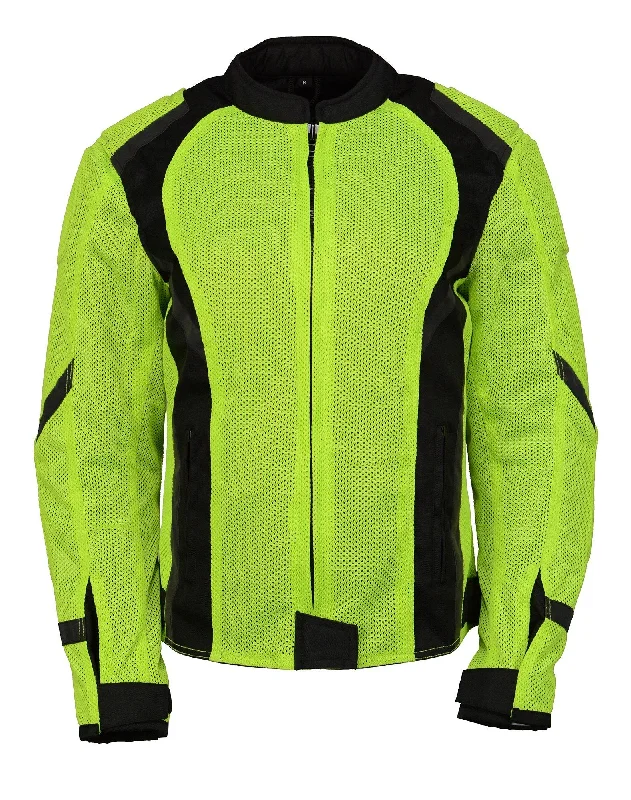 Effortless Chic for Women M Boss Motorcycle Apparel BOS22705 Wome'ns Hi-Vis Green Motorcycle Mesh Racer Jacket with Open Neck